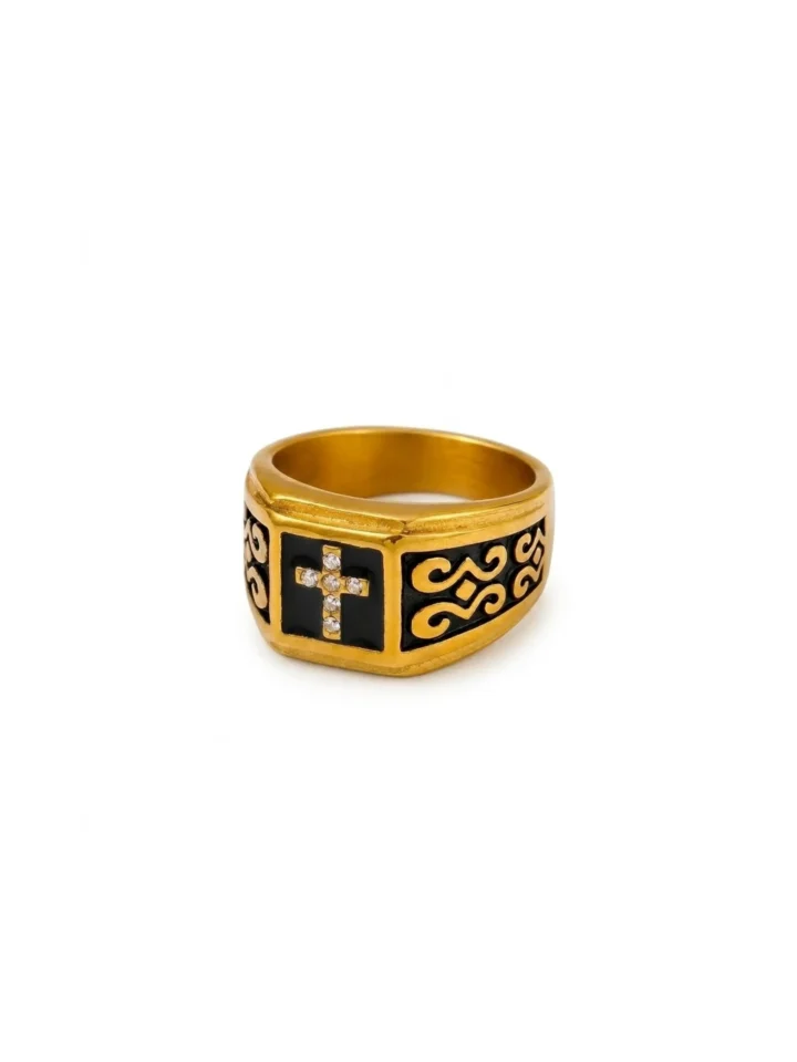 Anillo Cruz Vintage Enchape 18K