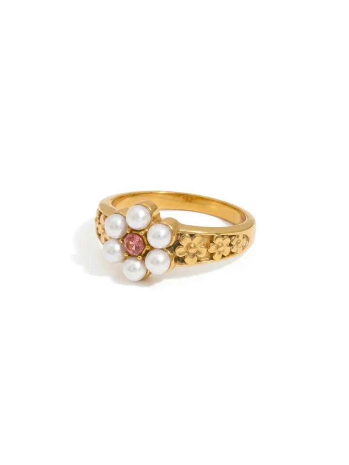 Anillo Flor Perla Enchape 18K