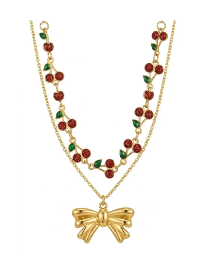 Collar Lazo Cereza Enchape 18K